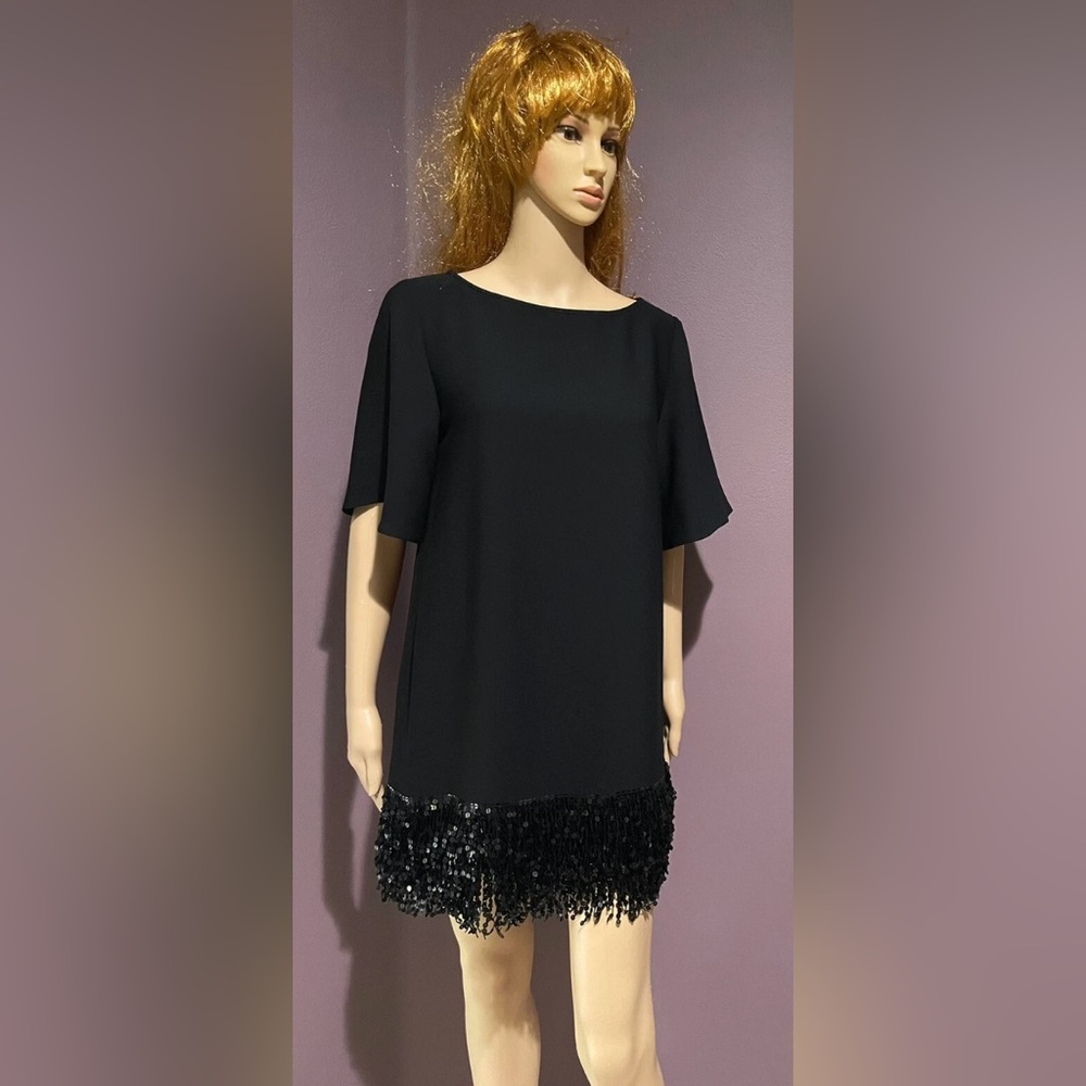 Kate Spade Black Mini Dress with Sequin Fringe - Picture 2 of 16